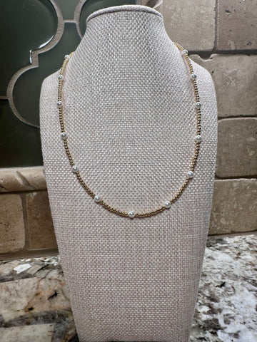 Gold Beaded Necklace w/ Pearl Accents