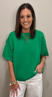 Kelly Green Raw Edge Sweater Top