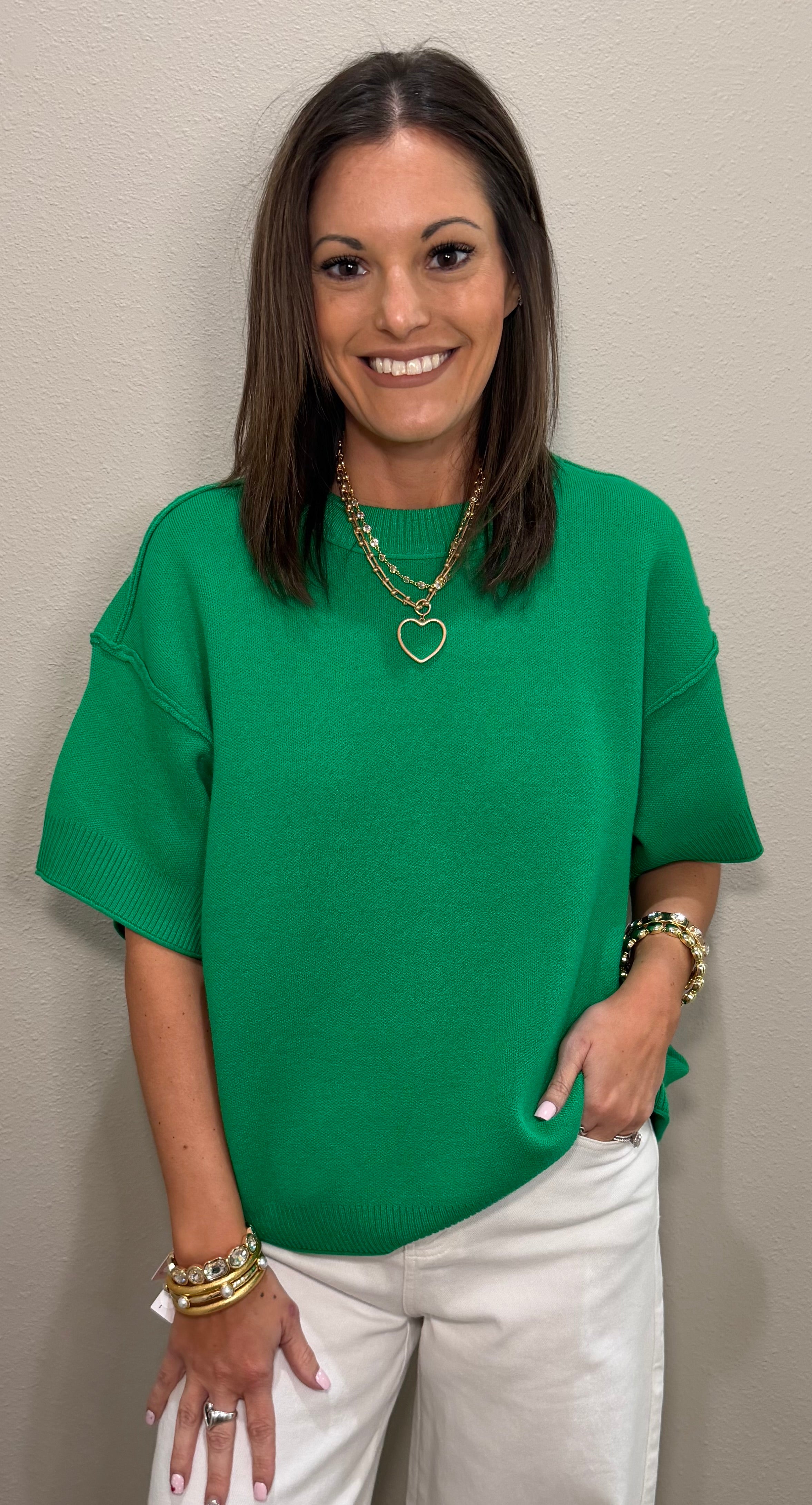 Kelly Green Raw Edge Sweater Top