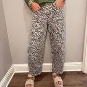 High Rise Leopard Utility Barrel Jeans