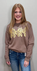 Thankful Metallic Gold Puff Sweatshirt