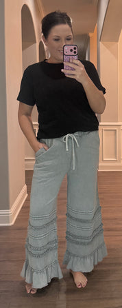Ash Grey Washed Terry Pants w/ Bottom Details