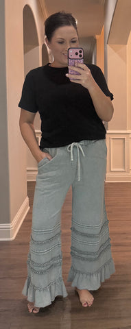 Ash Grey Washed Terry Pants w/ Bottom Details