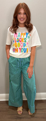 Light Blue/Green Striped Pant Set