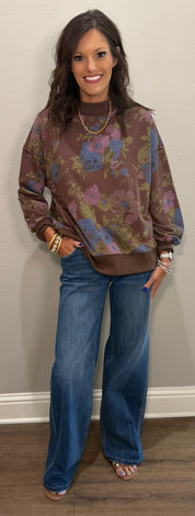 Floral Print French Terry Lighweight Sweatshirt