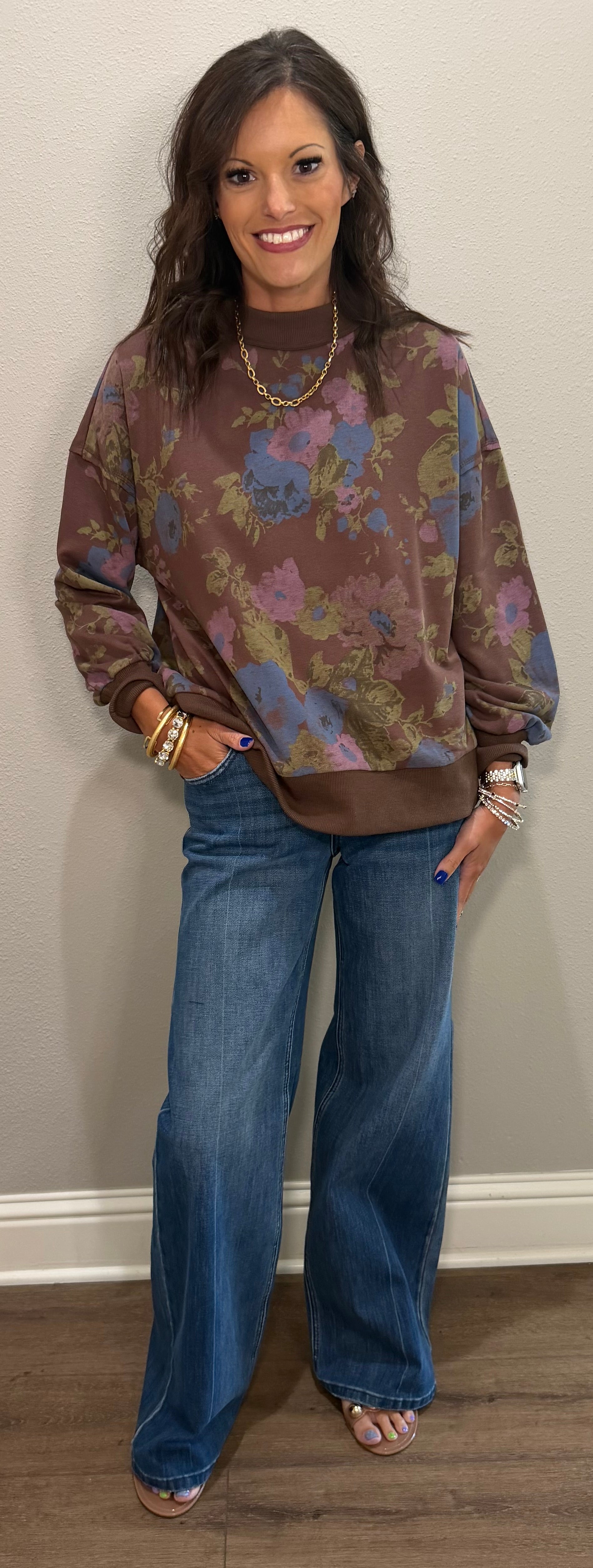 Floral Print French Terry Lighweight Sweatshirt