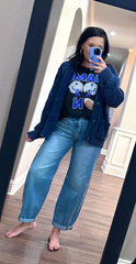 Denim Blue Corded Sweater Cardigan w/ Concho Buttons