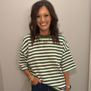 Olive Stripe Waffle Texture Oversized Top