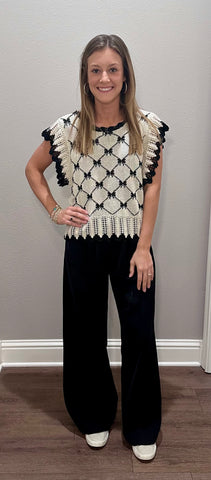 Oatmeal & Black Bow Lightweight Sweater Top