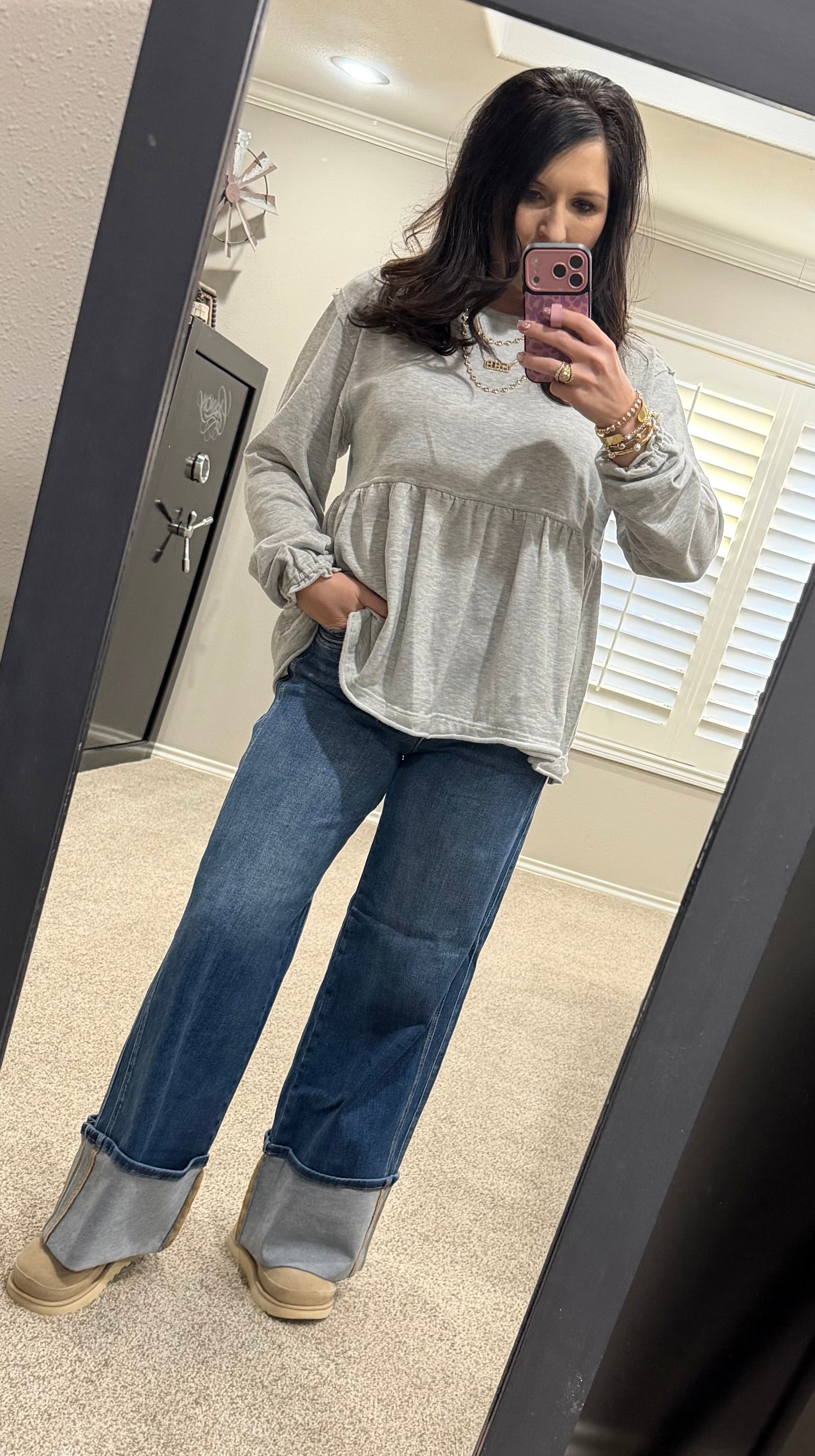 Heather Grey Washed Terry Babydoll Top