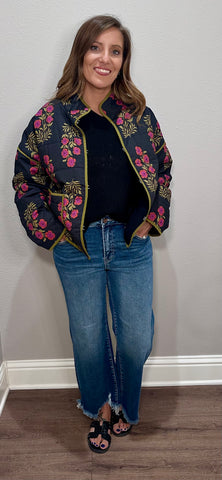 Black Floral Quilted Jacket