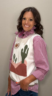 Berry Mauve Plaid Ruffled Collar Top