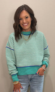 Sea Foam Striped Knit Sweater