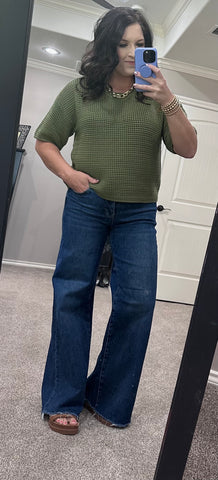 Olive Knit Short Sleeve Top