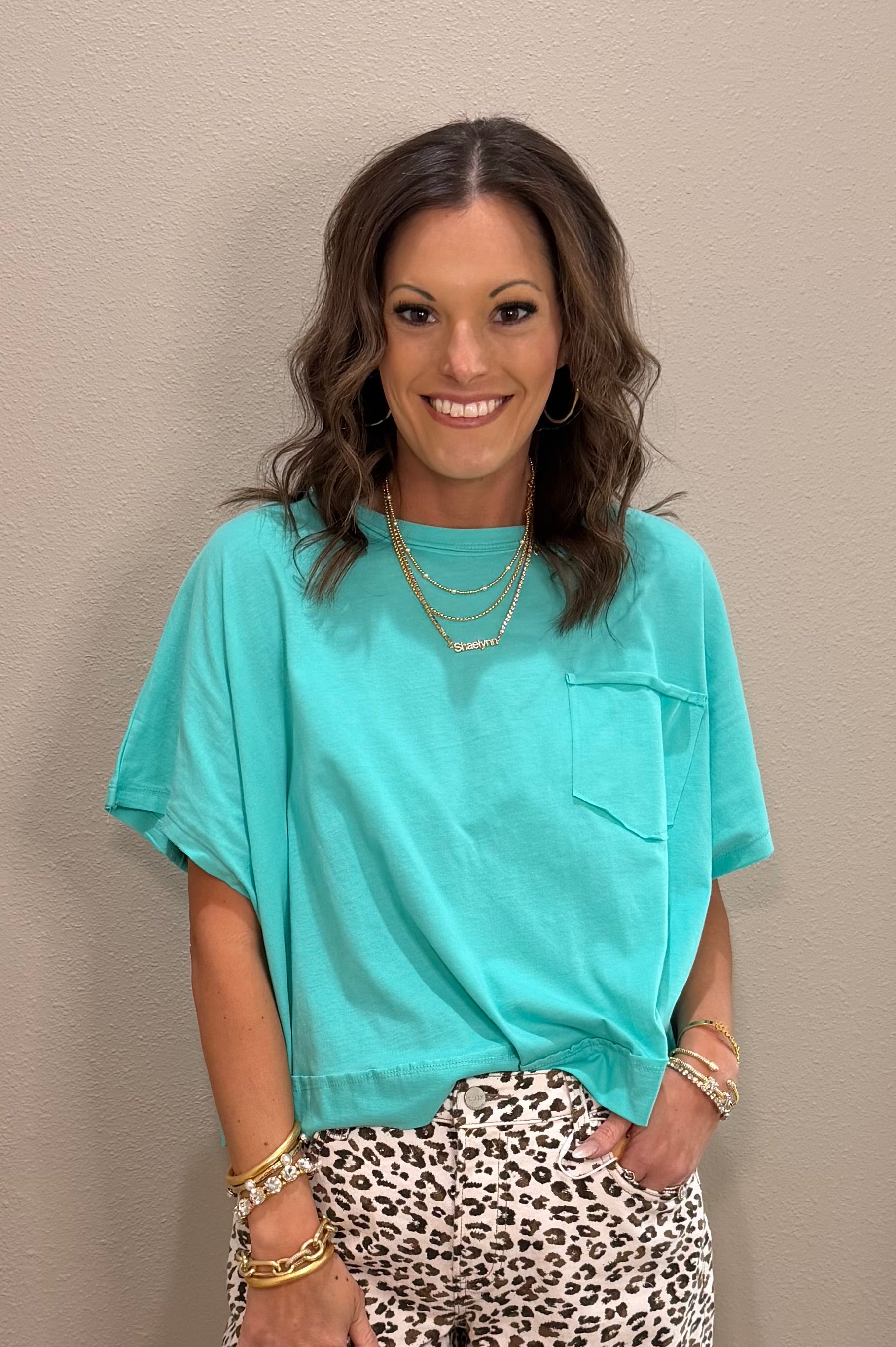 Mint Exposed Seam Boxy Pocket Tee Top