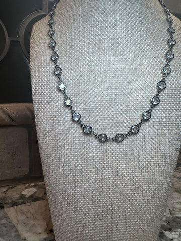 Dark Silver Crystal Necklace - Magnetic Closure