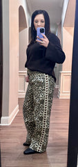 Leopard Printed Striped Wide Legged Pants
