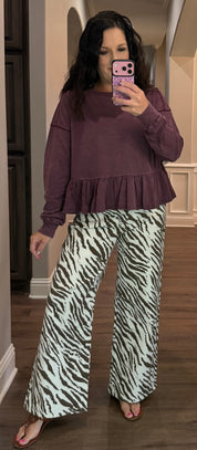 Dark Cherry Peplum Long Sleeve Top