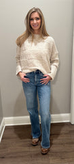 Oatmeal Checker Mock Neck Sweater Top