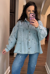Light Denim Stars Button Down Shacket