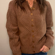 Mocha Pointelle Pattern Sweater Cardigan