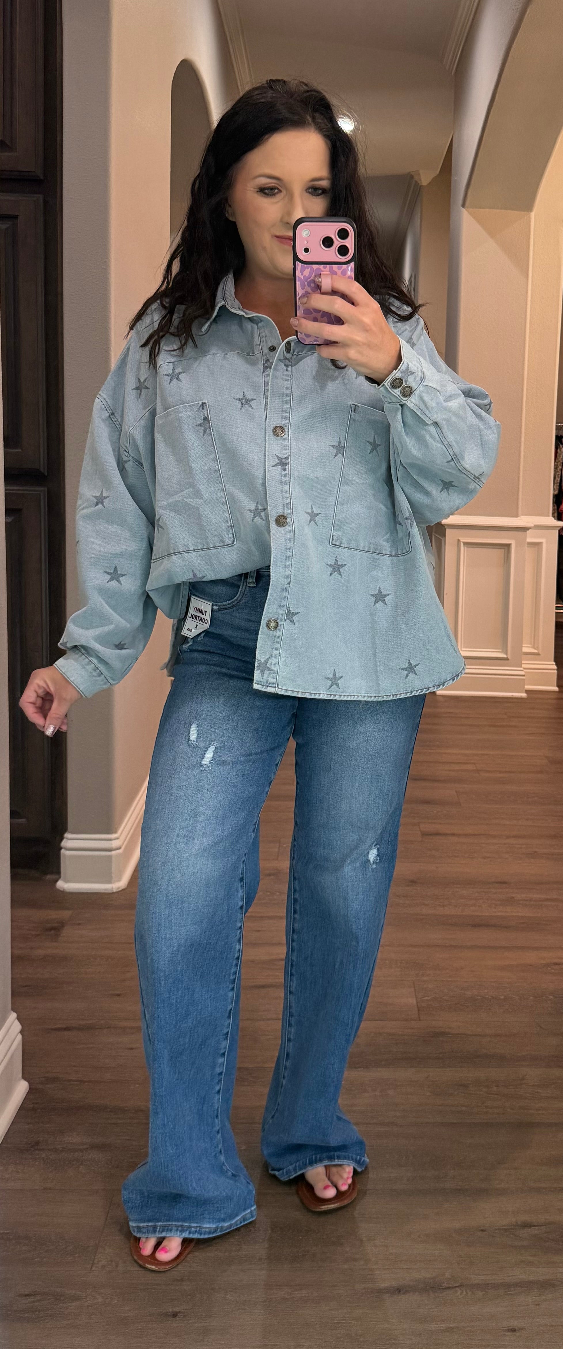 Light Denim Stars Button Down Shacket