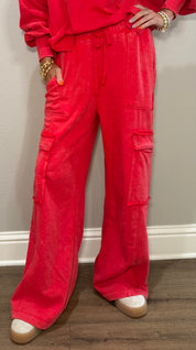 Red Washed Cargo Sweat Set