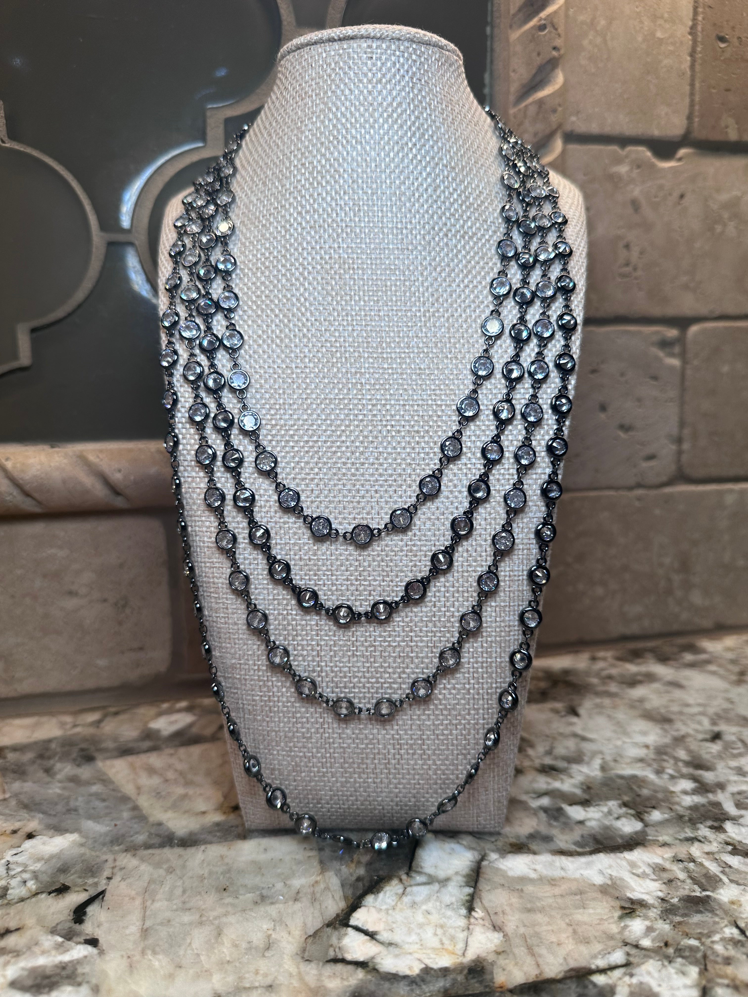 Dark Silver Crystal Necklace - Magnetic Closure