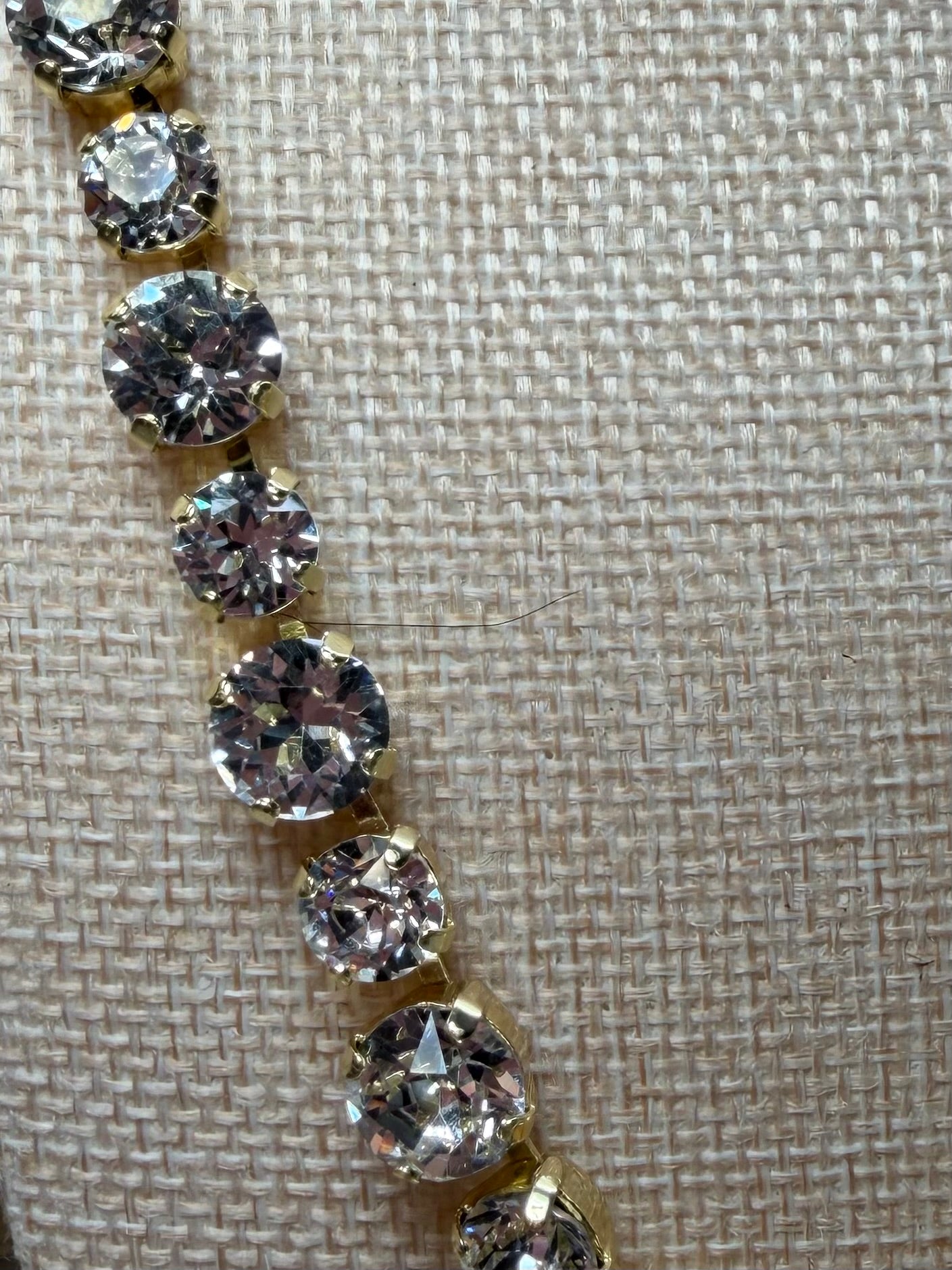 Gold Rhinestone Linked Necklace - Alternating Size Stones