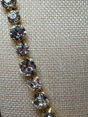 Gold Rhinestone Linked Necklace - Alternating Size Stones