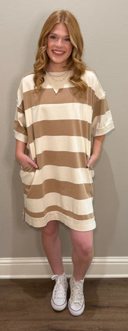 Mocha Rugby Striped T-Shirt Dress