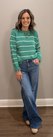 Light Jade Blanket Stitched Sweater