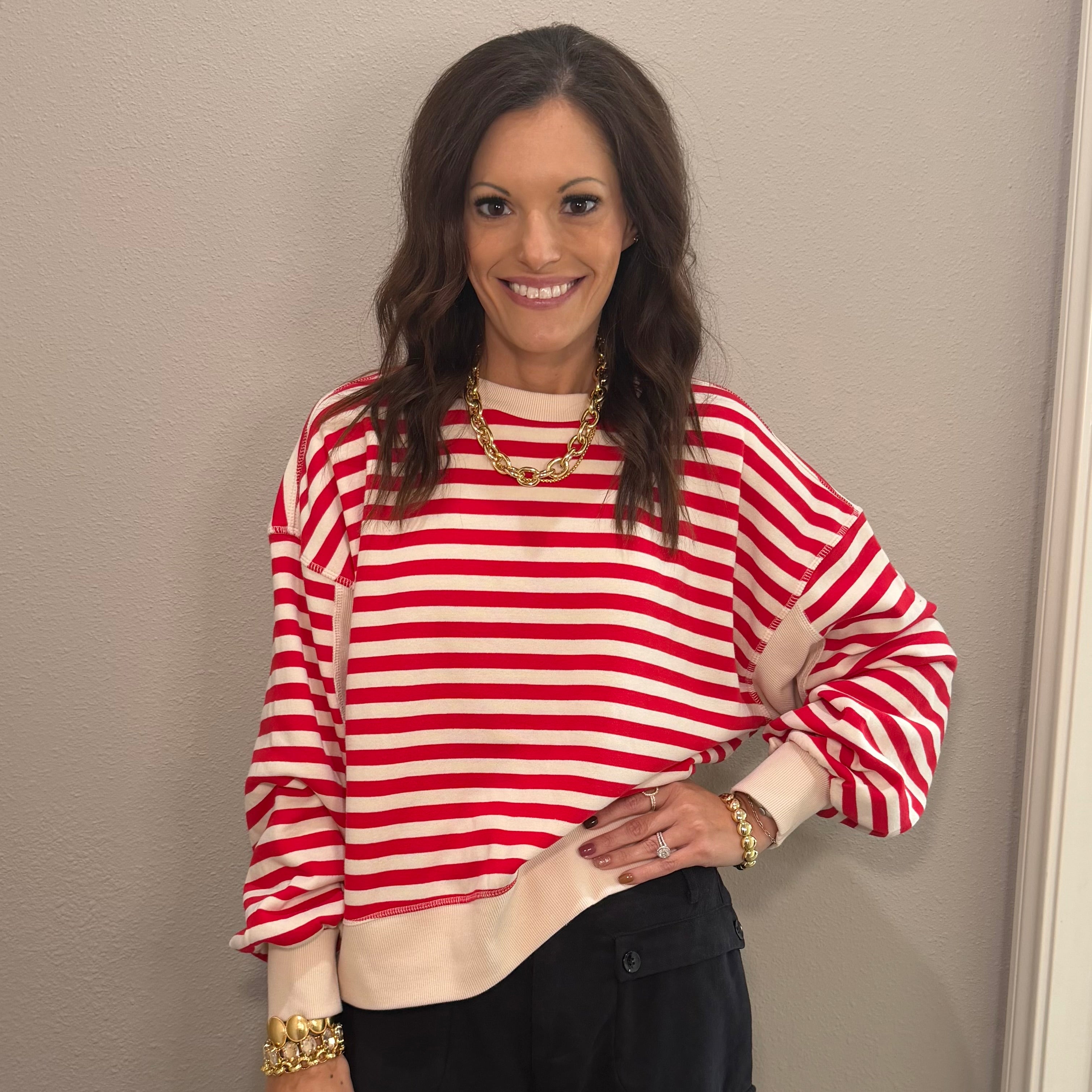 Red Stripe Oversized Sweatshirt