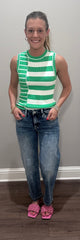 Green & White Striped Tank Top