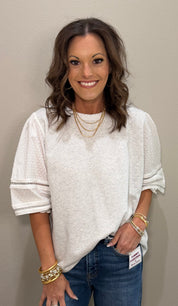 Heather Grey French Terry 3/4 Balloon Sleeves Top