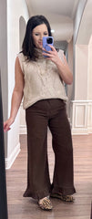 Brown Ruffle Hem Pants