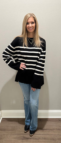 Black Stripe Ribbed Sweater