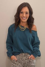 Dark Teal Off-The-Shoulder Sweatshirt