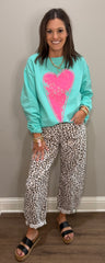 Mint/Hot Pink Heart Sweatshirt