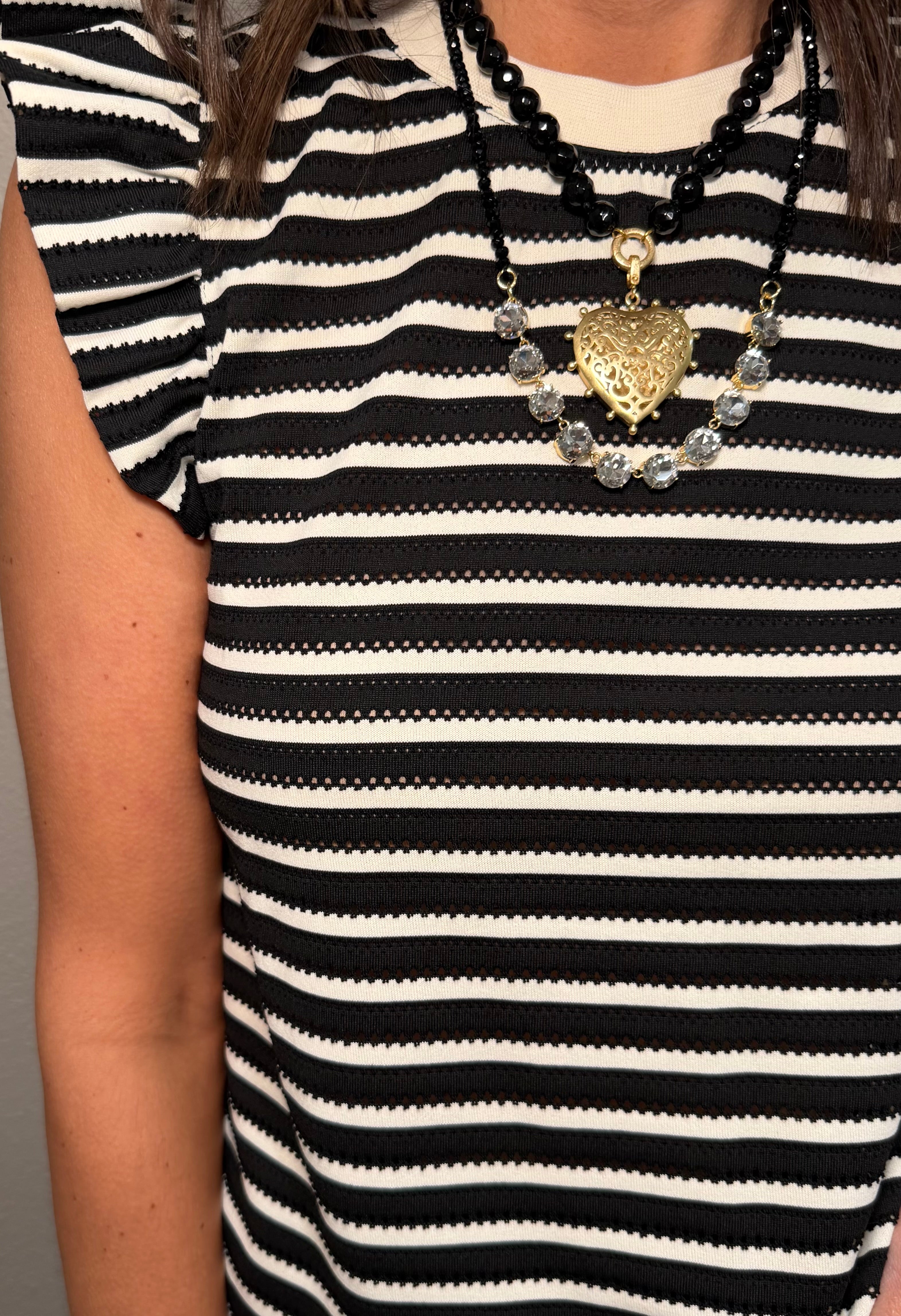 Black & White Striped Ruffle Sleeve Tank