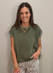 Olive Whip Stitch Sweater Vest