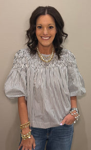 Black Striped Bubble Sleeve Top