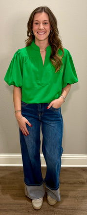 Silky Short Puff Sleeve Top - 2 COLORS