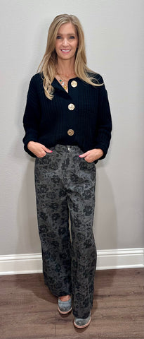 Black Sweater Cardigan with Big Gold Buttons