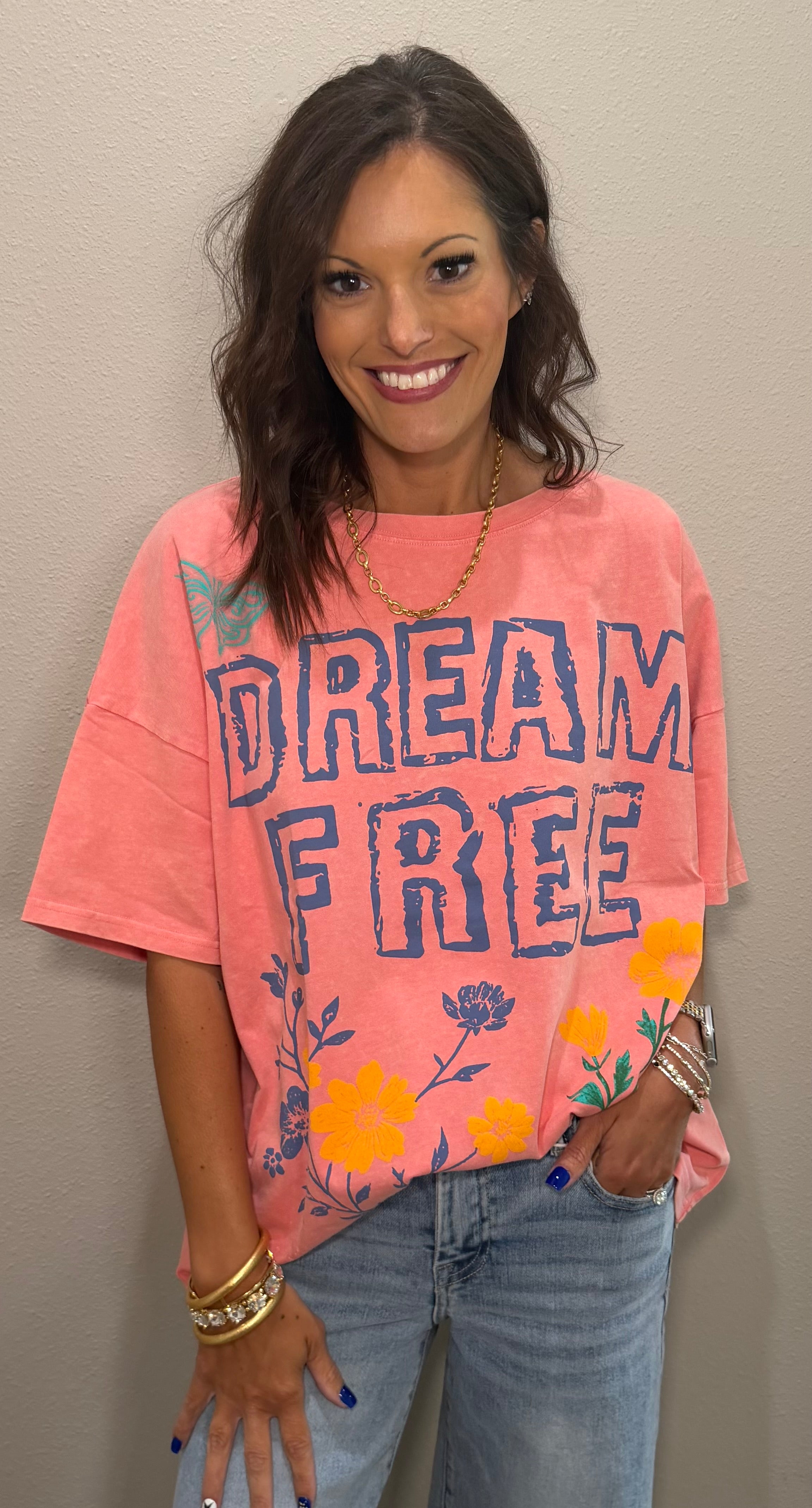 Salmon Mineral-Wash Dream Free Graphic Top