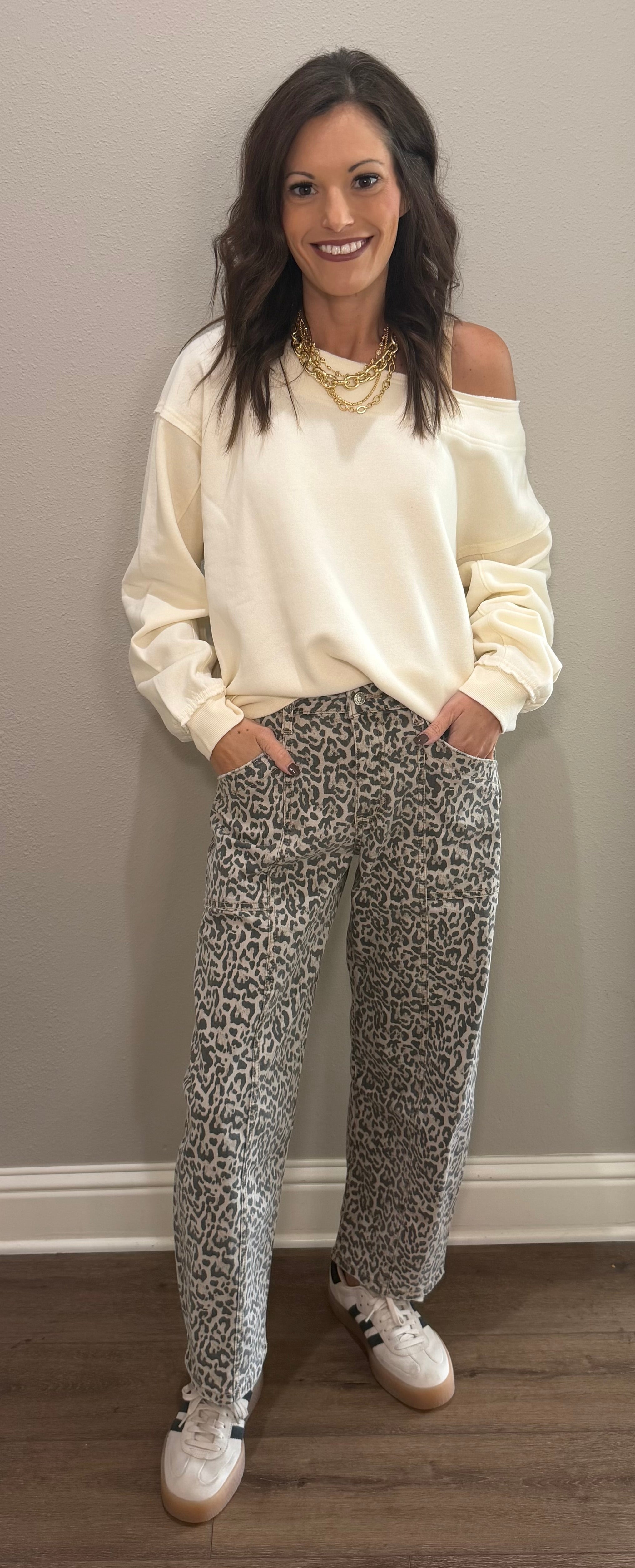 Cream Off-The-Shoulder Sweatshirt
