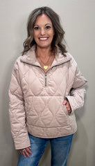 Quilted 1/2 Zip High Neck Pullover - 2 COLORS