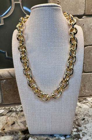 Gold Textured Chain Necklace - 2 Lengths - STYLE 8