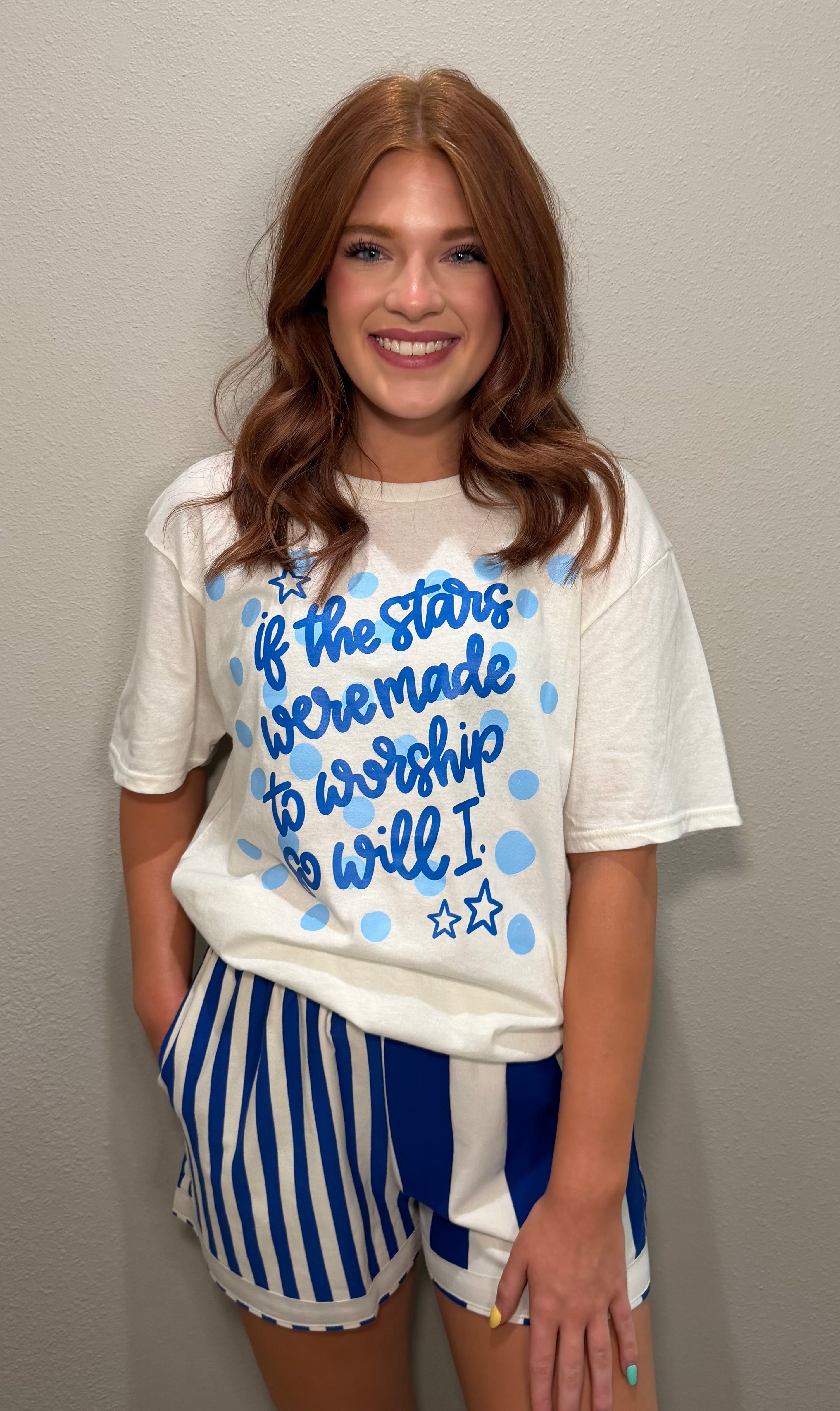 Blue & White If The Stars Were Made To Worship T-Shirt