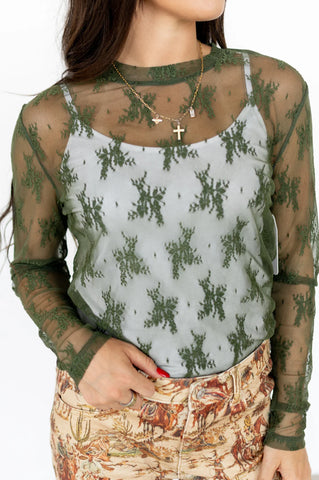 Olive Lace Mesh Top